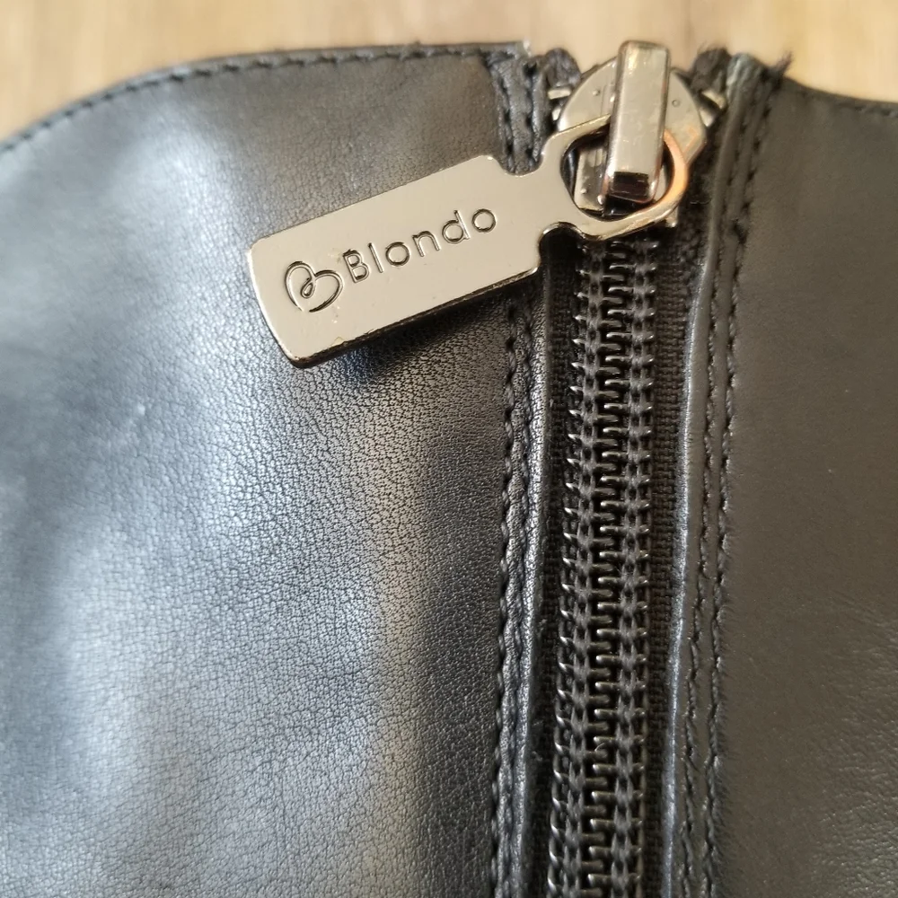 Blondo Black Tall Leather Riding Boot Side Zip Round Toe Block Heel Waterproof